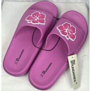 No Boundaries Women's Flower Comfort Slide Shoe Pink Hibiscus Size 11 NEW